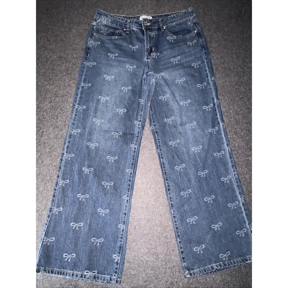 Love SOHO Bow Jeans NWT Sz 13 Wide Leg Mid Waist Whimsical Cottagecore Denim